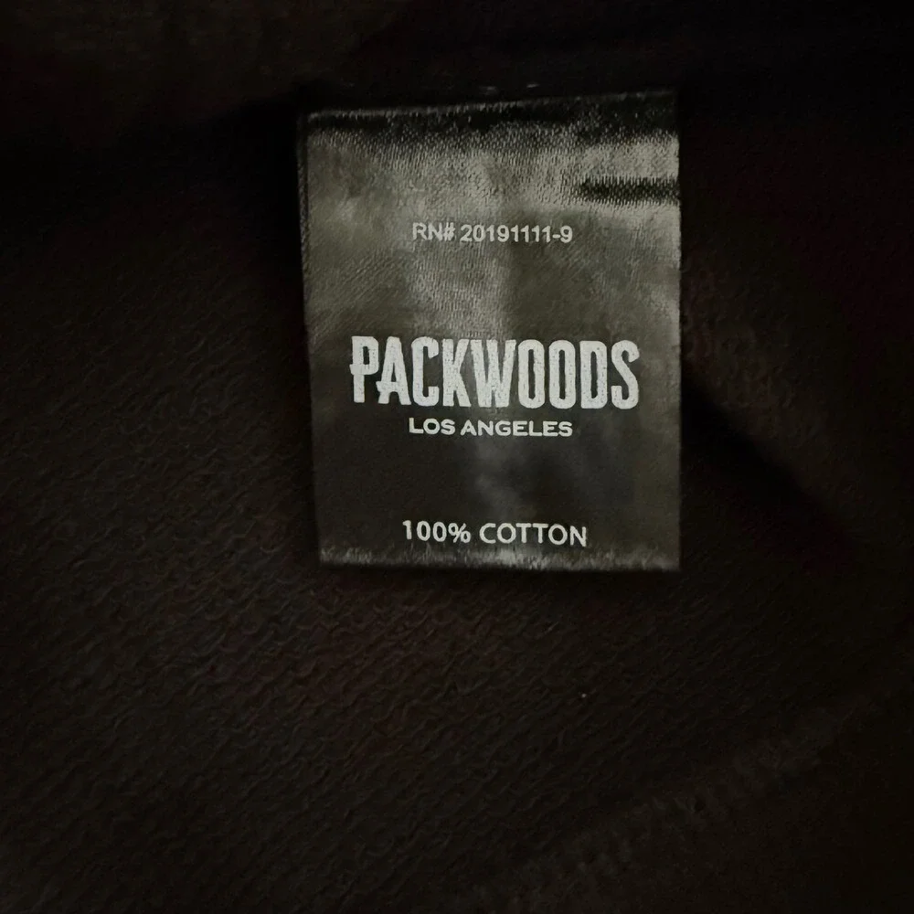 Packwoods Hoodie Lips Graphic Pullover Sweatshirt Black Cotton Men's Medium